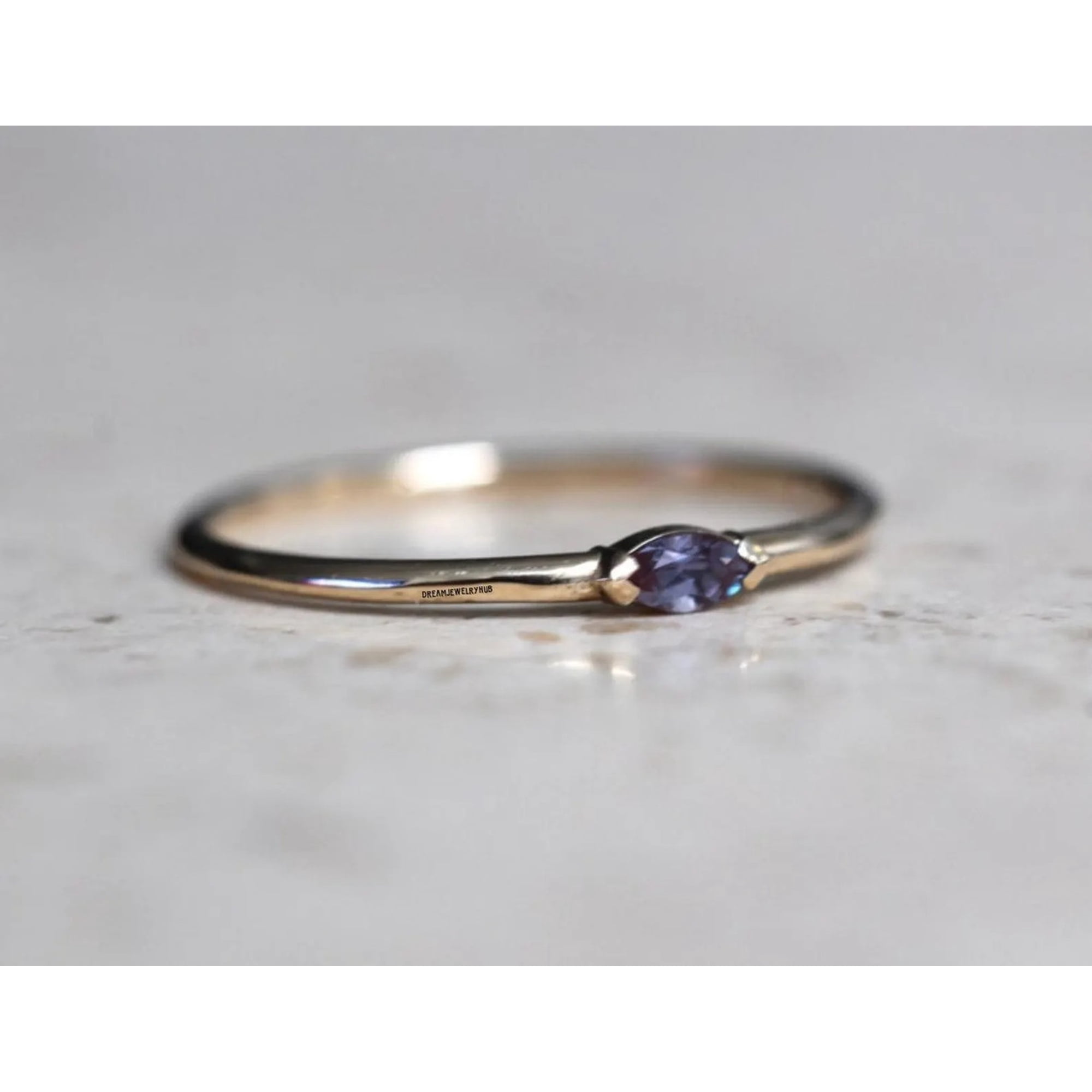 DreamJewelryHub Alexandrite , Marquise Lab Grown Alexandrite Stacking Minimalist Color Change Promise Ring, Gold Plated Available Size :- 3