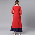 thumbnail image 6 of Janasya Indian V-Neck 3/4 Sleeve Printed Red Poly Crepe Kurta For Women, 6 of 7