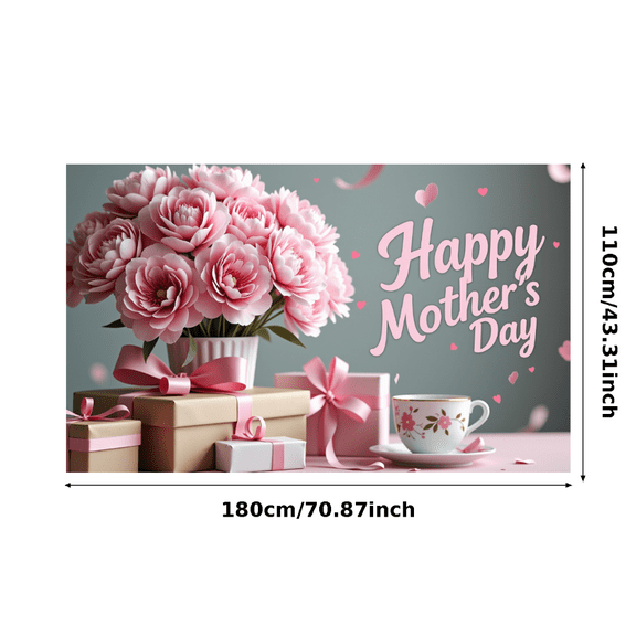 Pink Peony Themed Happy Mothers Day Banner Background Decor Party Supplies for Family Gatherings Photo Backdrop Decorations Tea Party Celebrations