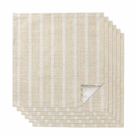 Cloth Napkins Set of 6 Beige Linen Leaves Vines Cocktail Napkins Vertical Stripes Lines Washable Reusable Soft Dinner Table Napkins for Dinner Party Banquet Hotel Holiday Everyday Use 20x20 Inch