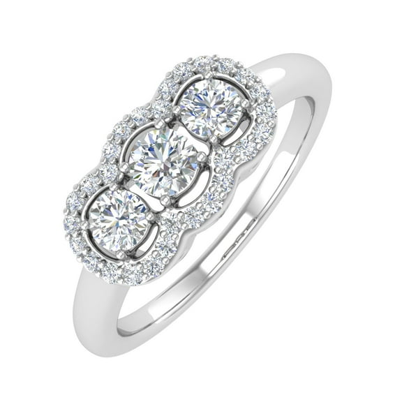 1/2 Carat 3-Stones Diamond Engagement Ring in 10K White Gold (Ring Size 8.75)