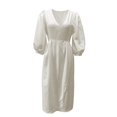 thumbnail image 4 of ZHOGXU Women's Summer Dresses V Neck Puff Half Sleeve Maxi Dress Casual Sundress For Work,Beige,L, 4 of 4