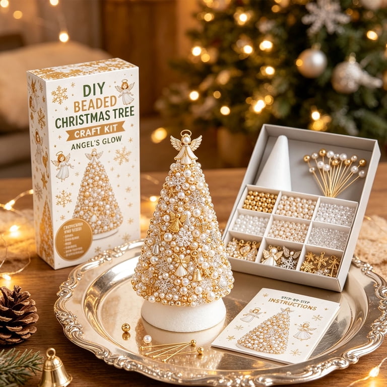DIY 3D Beaded Christmas Tree Craft Kit With Angel Design Beads And ...