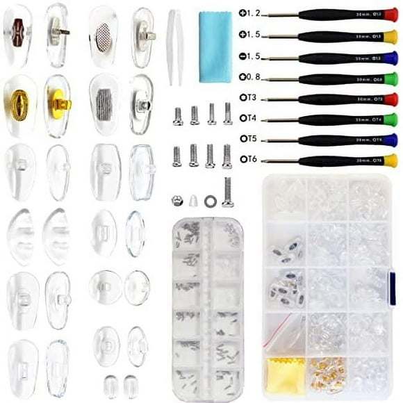 Almohadillas Nasales para Gafas y Kits de Reparación de Gafas con Juego de Destornilladores de Precisión: 110 Pares, 330 Piezas, Caja Compacta de Tornillos de Precisión y Juego de Herramientas de Dest