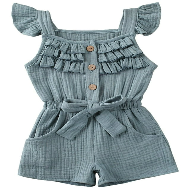 Bébé Enfant en Bas Âge Filles Vol Manches Volants Ceinture Romper Tenues