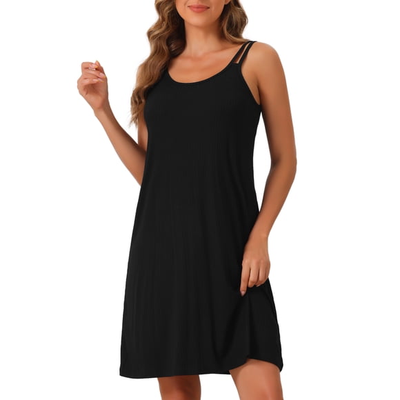 INSPIRE CHIC Women's Sleeveless Pajama Dress Modal Chemise Sleepshirts Nightshirts Spaghetti Strap Nightgowns M Black