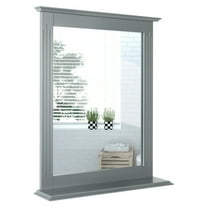 Gymax Bathroom Wall-Mounted Mirror W/Shelf Vanity Makeup Mirror Multipurpose Gray
