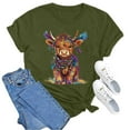 thumbnail image 4 of Womens Crewneck Tops Carnival Highland Cattle Printed Casual Loose T Shirts Short SLeeve Spring Summer Fashion Basic Blouses, 4 of 5