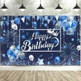 thumbnail image 2 of Happy Birthday Party Banner Backdrop for Men Women Boys, Blue Birthday Large Banner Party Decorations Supplies, Sign Poster Background Decor 72X44 Inch, 2 of 5