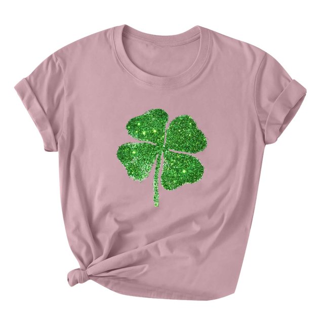 Besolor T-Shirts de la Saint-Patrick pour Femmes Col Rond Manches Courtes Basiques T-Shirts Graphiques Shamrock Hauts de Festival