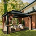thumbnail image 4 of Lacoo 10' x 12' Hardtop Gazebo Outdoor Galvanized Steel Metal Double Roof Canopy Aluminum Furniture Permanent Pavilion with Netting and Curtains for Garden, Patio, Lawns, 4 of 11