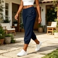 thumbnail image 3 of Women Cargo Pants Solid Color Elastic High Waisted Sweatpant Comfy Trousers Lightweight Joggers Pants with Pockets, 3 of 7