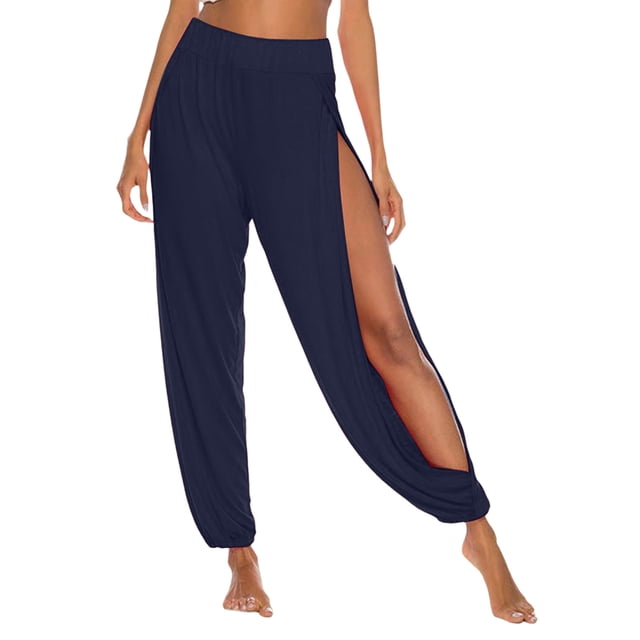 Pantalones Harén con Abertura Alta para Mujer, Pantalones Harén Hippies. Azul Oscuro L