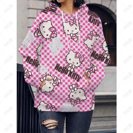 Fashion Loose Clothes for Girl Kawaii Hello Kitty Hooded Women Sweater Anime Kt Cat Graffiti Hoodie Y2K High Street Jacket Coat