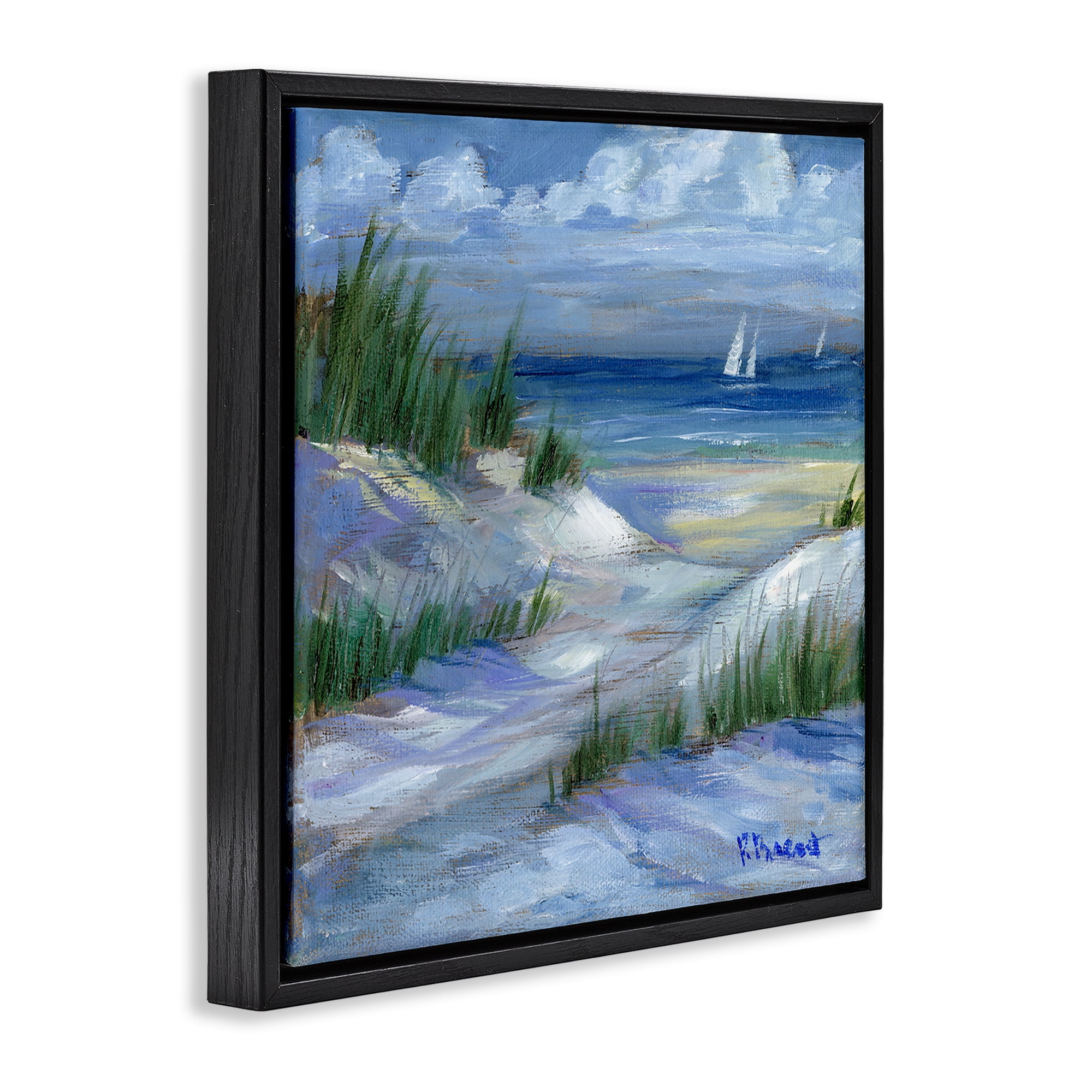 Stupell Industries Crooked Island Dunes & Sailboats Black Framed Floater Canvas Wall Art, design by Paul Brent