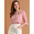 thumbnail image 2 of Blusa con Botones Allegra K Cuello de Solapa con Volantes Estampado de Corazón Manga del Codo Rosa XL, 2 of 6