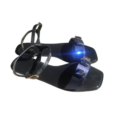 

CYMMPU Women s Sandals Summer Sandals For Women Flat Slip On Sandals Crystal Roman Shoes Open Toe Casual Sandals