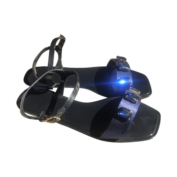 OAVQHLG3B Women's Sandals on Summer Sandals For Women Flat Slip On Sandals Crystal Roman Shoes Open Toe Casual Sandals