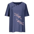 thumbnail image 4 of Womens Tops Under $10 Women Print Short Sleeve Loose Button Round-Neck Shirt Solid Blouse Tops Navy S, 4 of 6