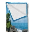 thumbnail image 2 of Balinese Soft Flannel Fleece Blanket, Tanah Lot Building Bali Island Wavy Ocean Historic Architecture Heritage Picture, Cozy Plush for Indoor and Outdoor Use, 50" x 60", Green Blue, by Ambesonne, 2 of 5