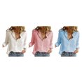 thumbnail image 3 of Minnieouse Camisa de mujer Color sólido Manga larga Top Botón Manga larga Solapa Blusa informal Prendas para la parte del cuerpo Azul 4XL, 3 of 5