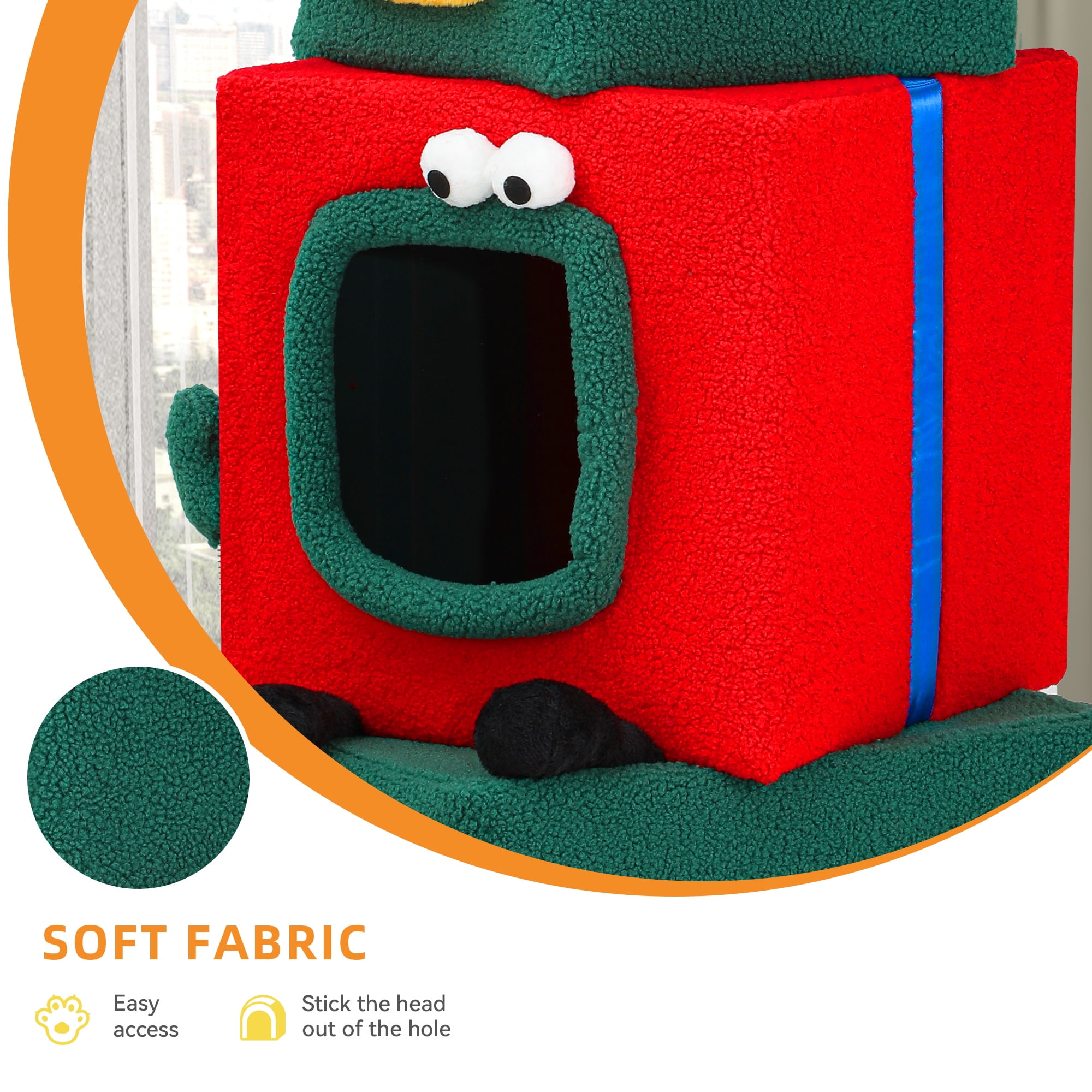 Dextrus 60 in Christmas Cat Tree with Cat House Cat Tower for Indoor Cats with Cat Condos,Kittens Play Activity Center,Cat Furniture with Plush Ball for Christmas Decoration