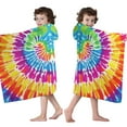 thumbnail image 4 of Colorful Rainbow Tie Dye Spiral Pattern Hooded Bath Towel，50"x30" for Ages 3 To 12 Kids, Quick Dry Lightweight Soft Microfiber Hood Beach Towel Cover Up for Kids, 4 of 7