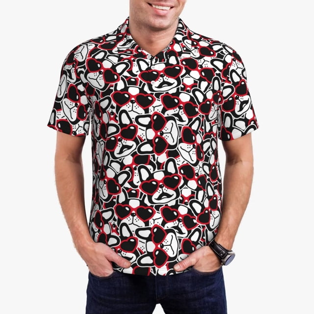 Balery French Bulldog1 Camisa Polo de Hombre con Estampado, de Manga Corta y Tejido Medio, Camisa Tipo Golf Polo-Medium