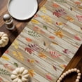 thumbnail image 6 of Fall Table Runner Thanksgiving Pumpkin Gnomes Table Runners Autumn Fallen Maple Leaves Wood Cotton Linen Dresser Scarf Kitchen Dining Table Decor for Fall Holiday Party Decor 13x72 Inch, 6 of 9
