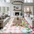 thumbnail image 3 of 6x9 Area Rugs for Living Room, Easter Non Slip Area Rugs for Kitchen Bedroom Entryway, Spring Watercolor Bunny Eggs Flower Leaf Pink Plaid Washable Carpet Runner Rug Floor Mats for Bedroom, 3 of 8