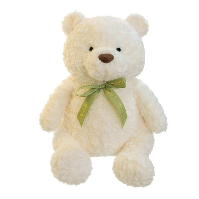Muñeco de peluche con forma de oso de peluche de 30 cm, color crema con cinta