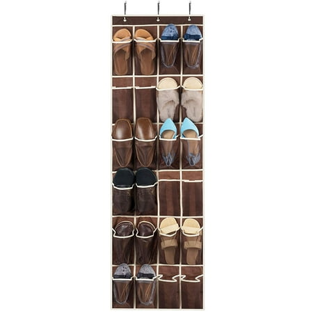Item Holder - Zober Over the Door Shoe Organizer 64 in x 18, 24 Mesh Breathable Pockets, Hanging Shoe Holder for Maximizing Shoe Storage, Accessories, Toiletries, Laundry Items, Java