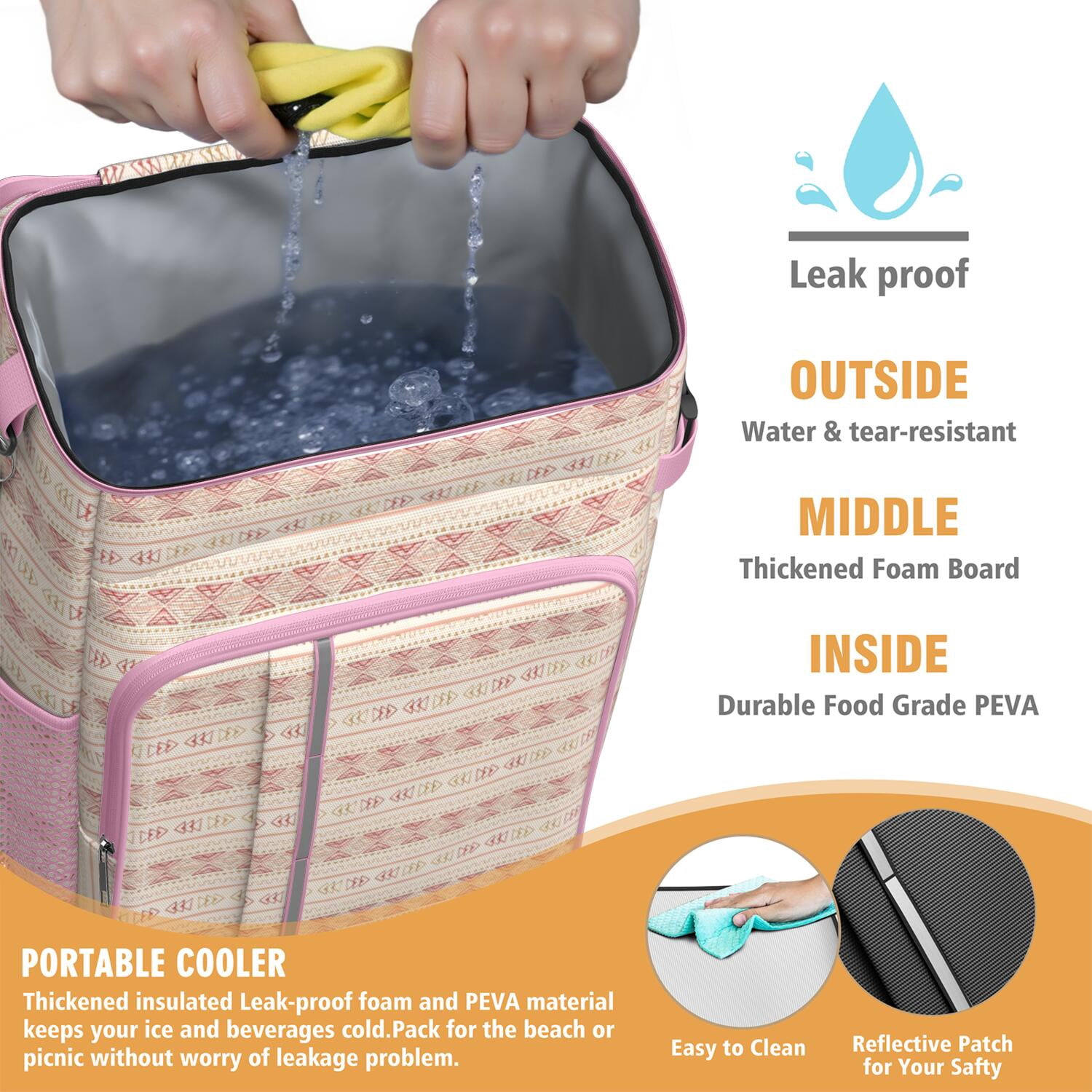 Travel Cooler Bag - Boho Bohemia Pioneer Flower Geometric Line Art Camping Beer Cooler Backpack with Bottle Opener- Waterproof Insulated Picnic Backpacks - Cooler Bag for Beach