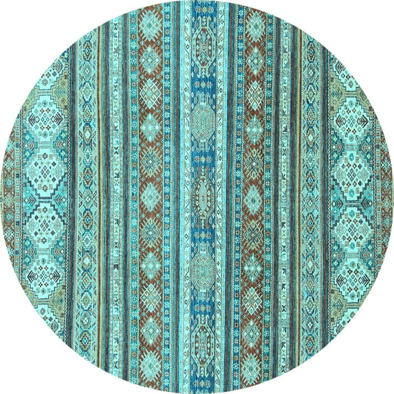 Ahgly Company Indoor Round Abstract Light Blue Modern Area Rugs, 7' Round