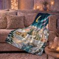 thumbnail image 6 of Enchanted Snowy Village Night Scene Aurora Borealis Winter, Festive Holiday Scene, Warm Flannel Blanket for Living Room and Family Room, Art Lovers Housewarming Gift, Festive Home Decor, 6 of 9