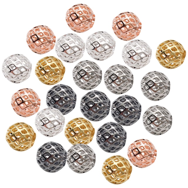 Diy Craft Beads 25Pcs Copper for Necklace and Bracelet Making Hollow Flower Ball Design