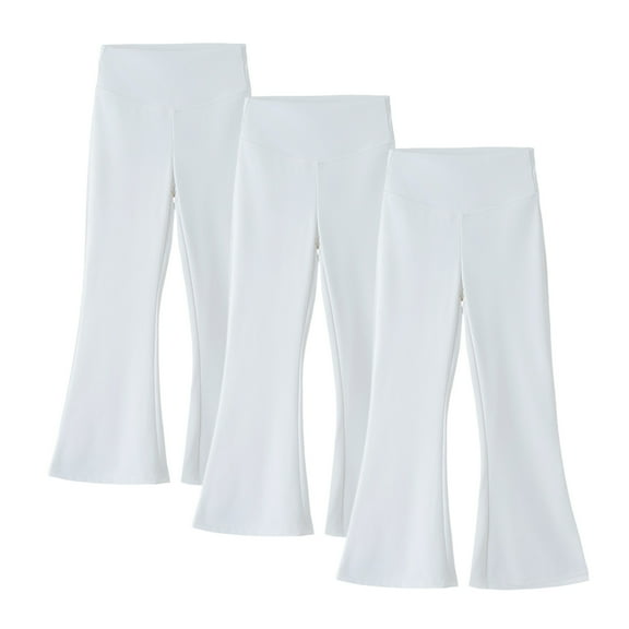 DeHolifer 3 Pack Girls Flared Leggings Wide-Leg Pants Kids Bell Bottom High Waisted Dance Yoga Flare Trousers White 4 Years