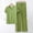 Green, variant on Dianli Pajamas Sleepwear V Neck Short Sleeve Lace Up Wide Leg Pants Two Piece Set Loose Fit Solid Color Comfortable Home Loungewear Nightwear