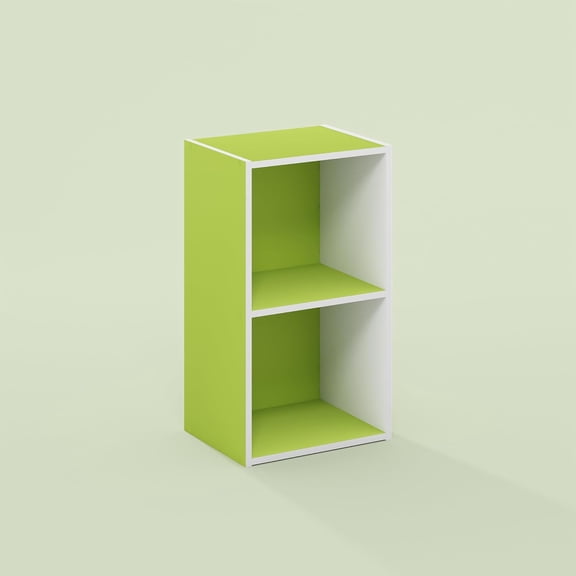 Hagen 2-Tier Open Shelf Bookcase, Bookshelf, for Living Room and Home Office, Forest Green/White