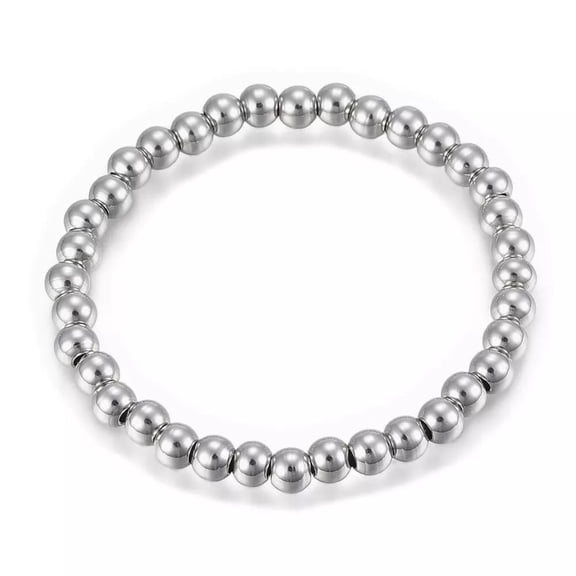 304 Stainless Steel 6MM Beaded Stretch Adjustable Bracelet Round Silver Z171