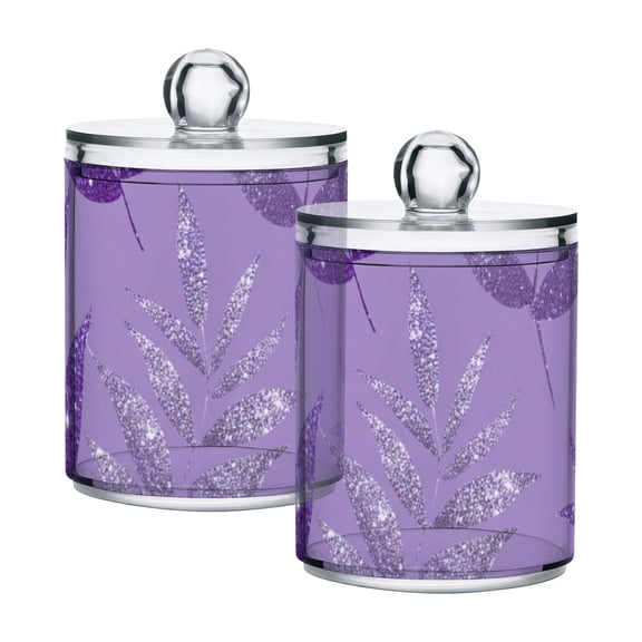 Purple Background Glitter Fern Background Translucent Plastic Cans Storage Canisters with Lid Set of 2