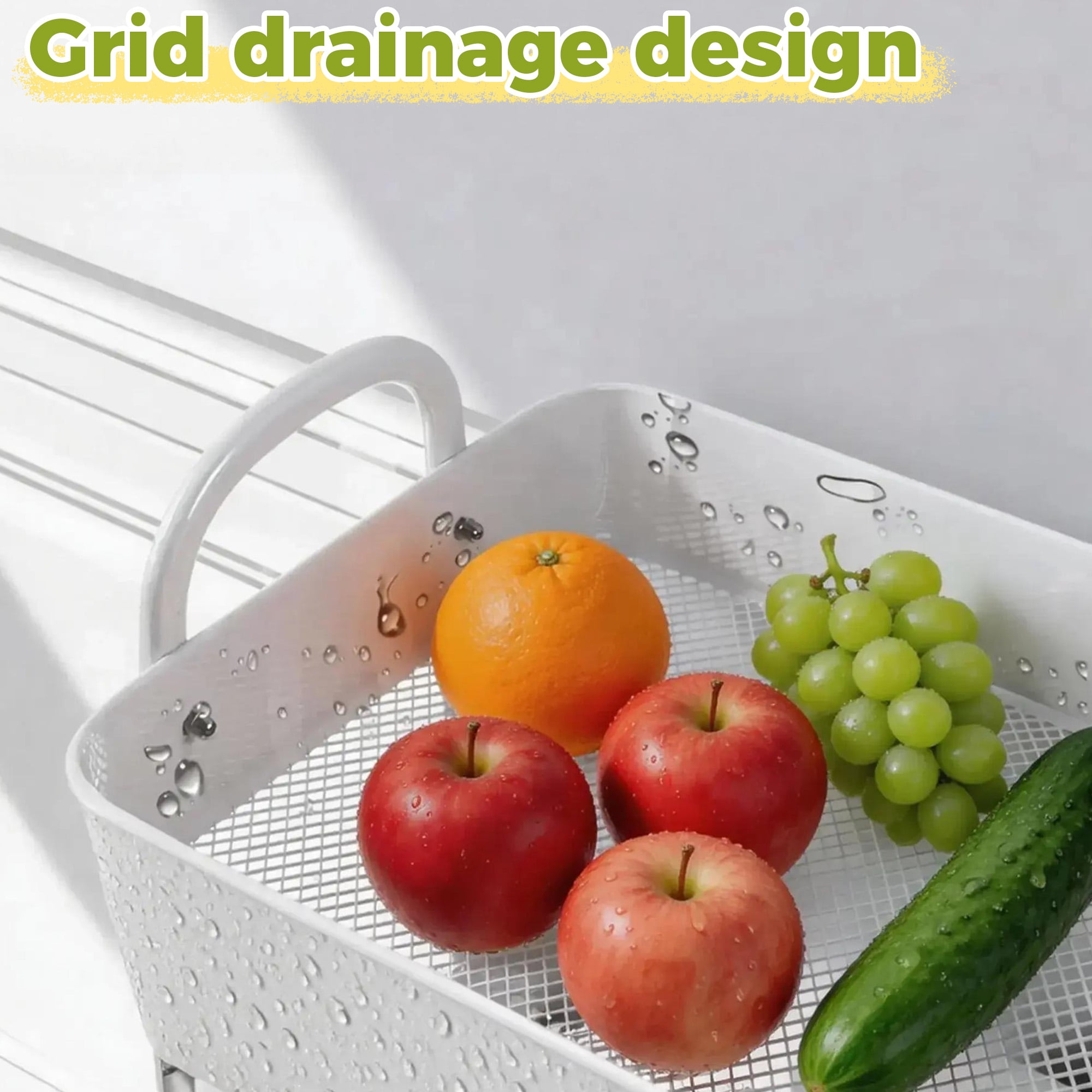 3-Tier Rolling Storage Cart, Metal Utility Organizer Cart, Metal Mesh Rolling Storage Cart with Lockable Wheels, Utility Organizer Cart for Kitchen, Bathroom, Laundry Room, Office & Narrow Spaces