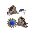 thumbnail image 3 of Crunchy Fashion Bollywood Jewellery Traditional Ethnic Bridal Bride Wedding Bridesmaid Sun floral Blue Velvet Gold-plated Enamel Jhumka Earring, 3 of 3