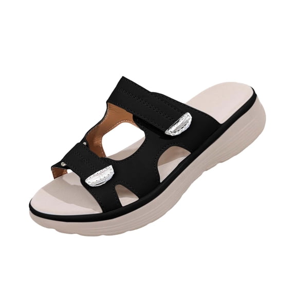 Wensltd Comfortable Wedge Sandals Women Summer Soft Soled Solid Color Casual Outdoor Beach Walking Comfort Slippers Dark Blue