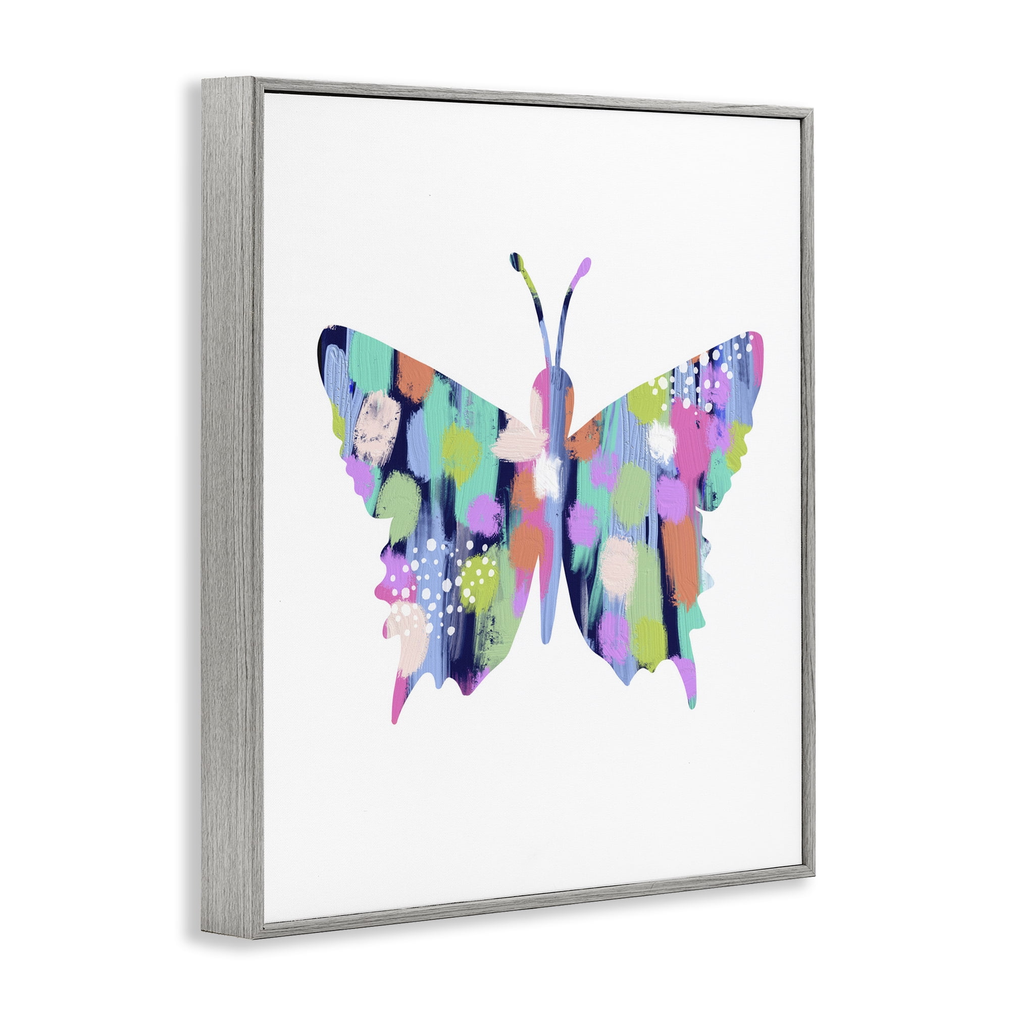 Stupell Industries Pastel Patterned Butterfly Animals & Insects Painting Gray Framed Art Print Wall Art, 16 x 20