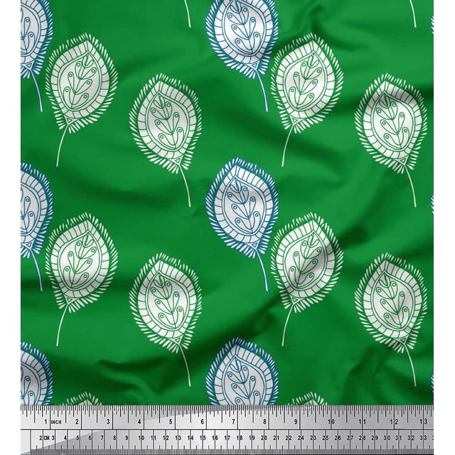 Soimoi Vert Poly Georgette Tissu Artistique Feuilles Tissu Imprimé 1 Yard 52 Inch Wide