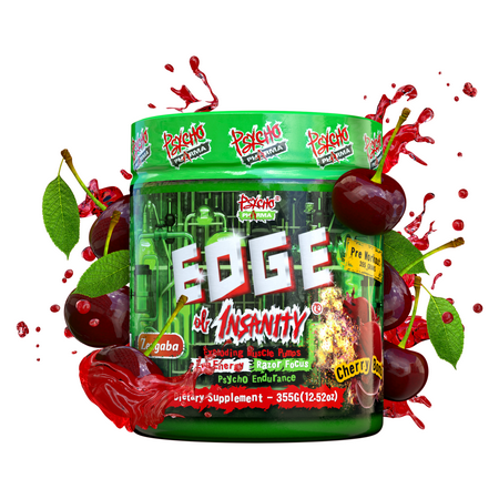 Psycho Pharma Edge of Insanity - Workout Powder for Focus, Strength, & Energy (Cherry Bomb), 50 Servings