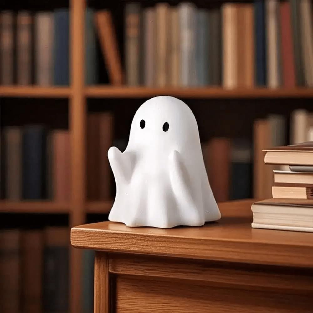 Glow-in-the-Dark Mini Ghost Figurine for Halloween Desk and Shelf Decor