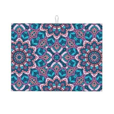 

Boho Blue Purple Floral Pattern Dish Drying Mat 18x24 For Kitchen Counter Absorbent Microfiber Dishes Pad Dish Drainer Rack Mats Fast Dry Kitchen Accessories C43