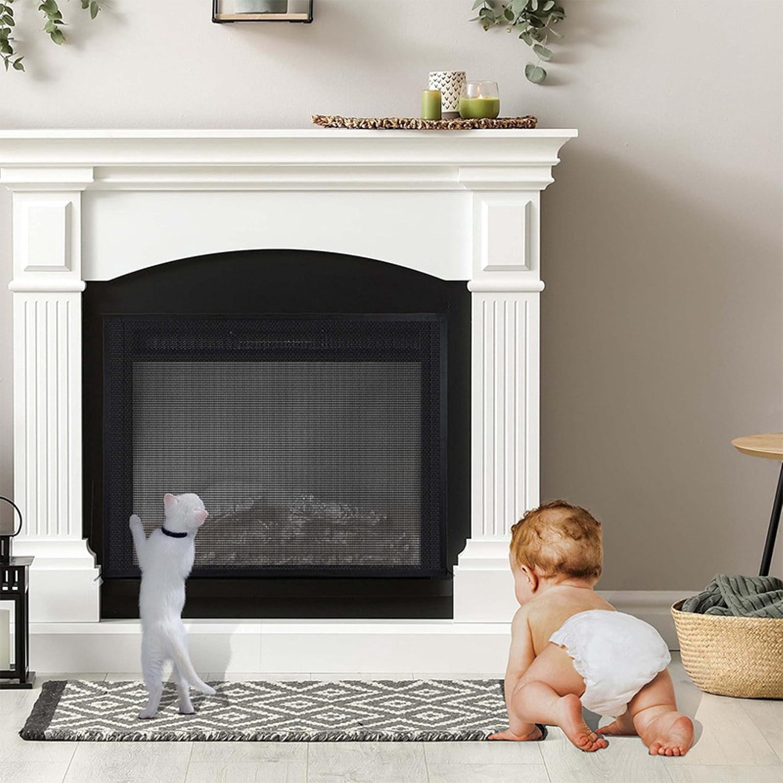 Mesh Gate Fireplaces Screens Safe Mesh Gate Child Proof Barrier Guard Living Room Fireplaces Cover PVC for Baby